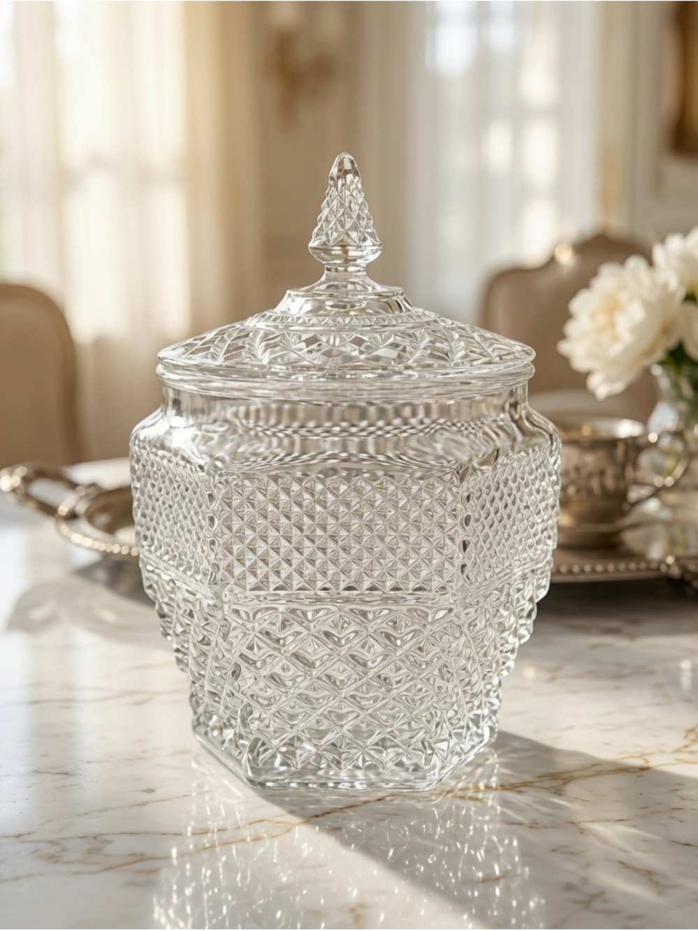 Authentic Anchor Hocking Wexford Jar – Elegant Cut Glass Canister